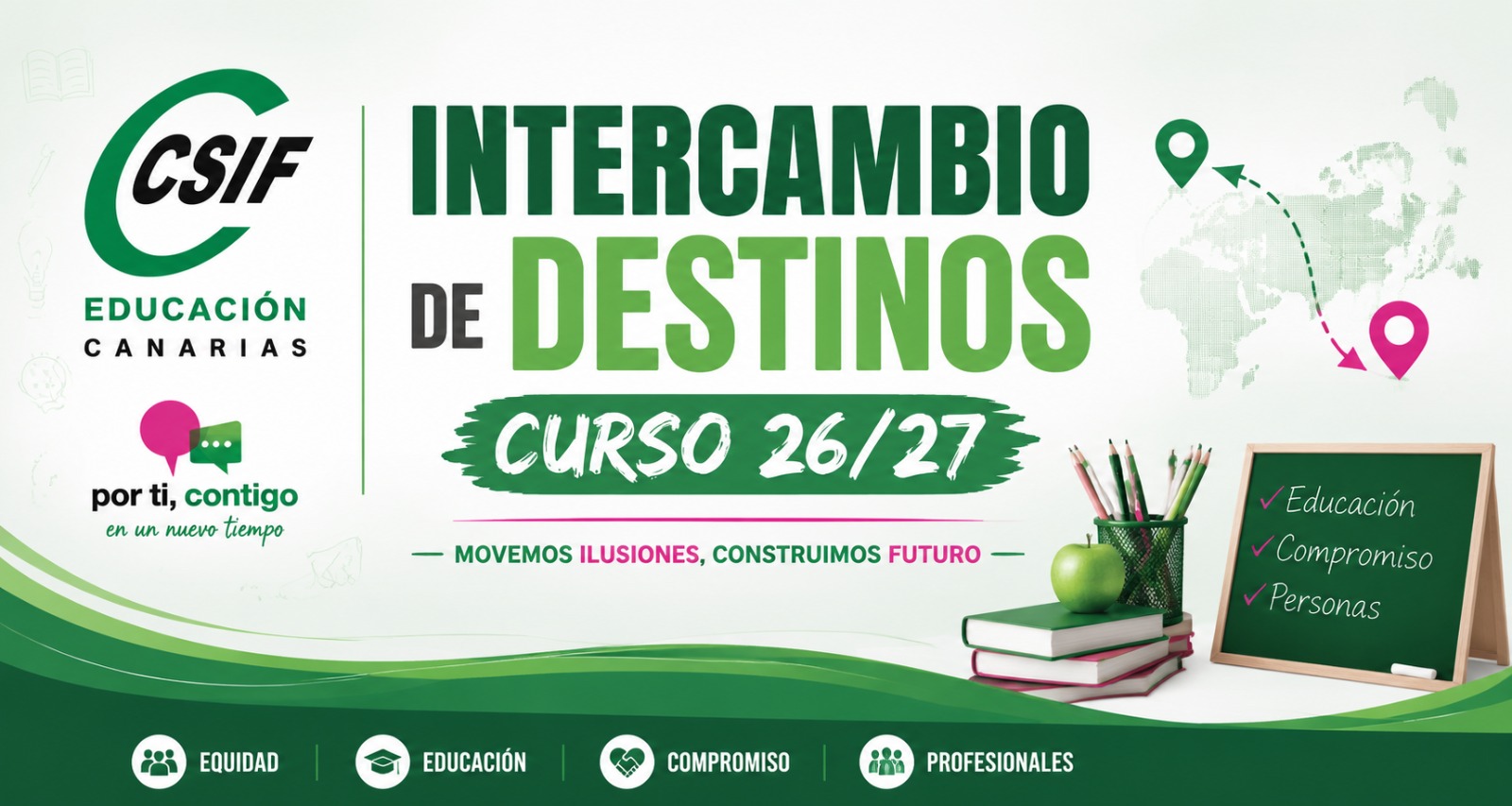 CSIF Educación Canarias — Intercambio de destinos, curso 26/27. Movemos ilusiones, construimos futuro.